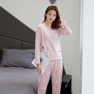 Women's Long-Sleeved Pajama Set in Cute Design-Free Delivery