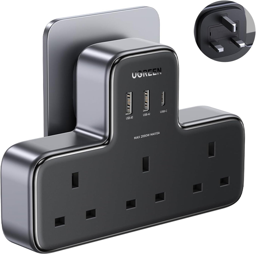 Power Strip Surge Protector Extension Plug Multiple 3 AC Outlet Sockets, Type C Fast 6-in-1